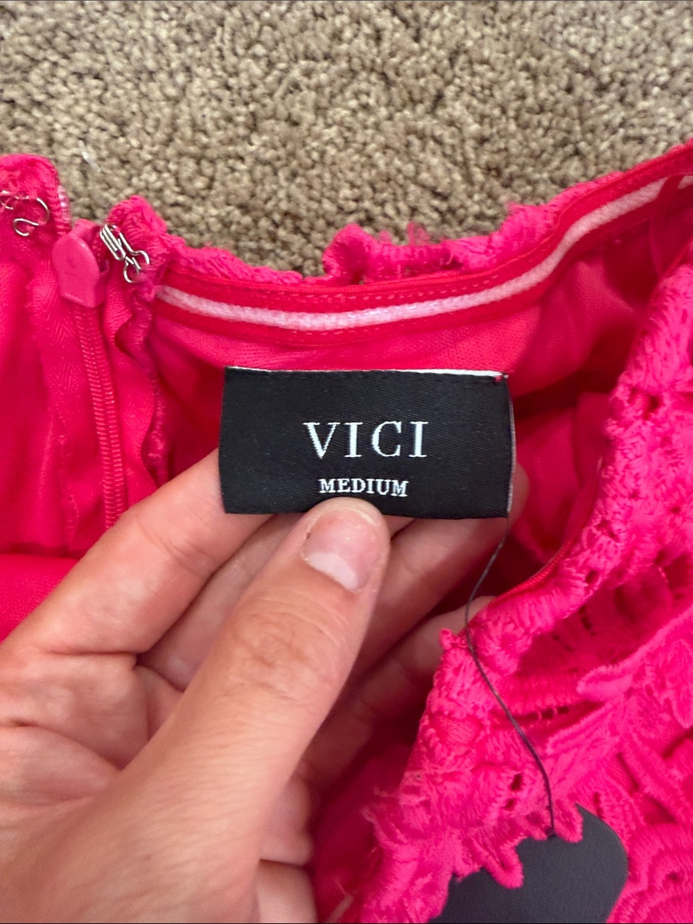 Vici Hot Pink Floral Lace Mini Dress - Picture 3 of 4